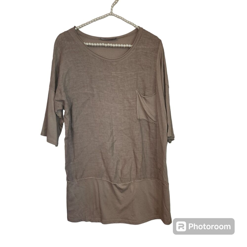 Grey Violet M Made In Italy 100% Linen Mushroom Minimalist Tunic Top Lagenlook